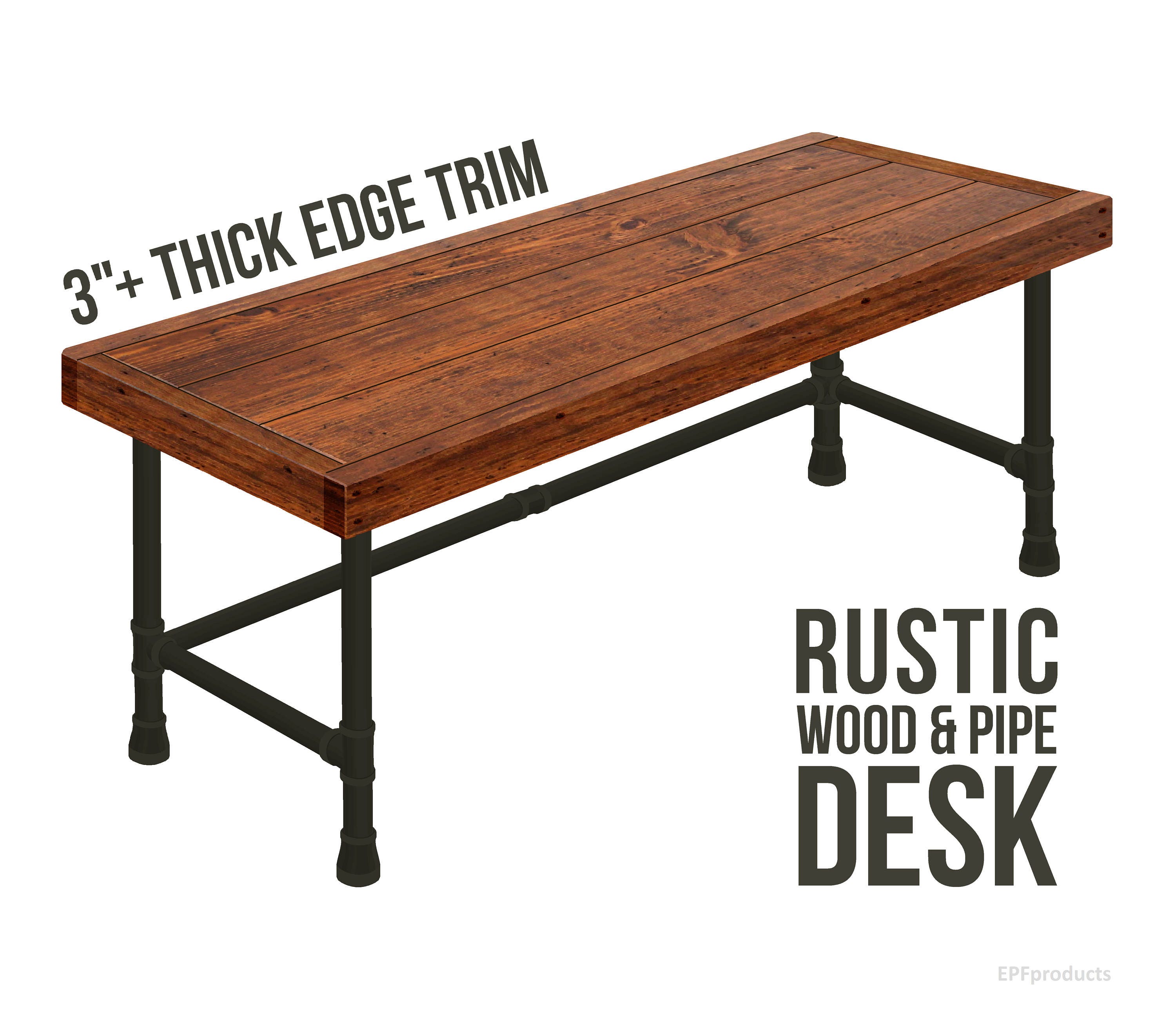 Pipe Desk 3 THICK EDGE TRIM - Industrial Modern Desk, Chunky Rustic ...