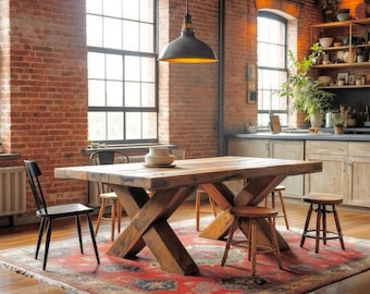 Handcrafted Rustic Wood Dining Table: Chunky Farmhouse Style