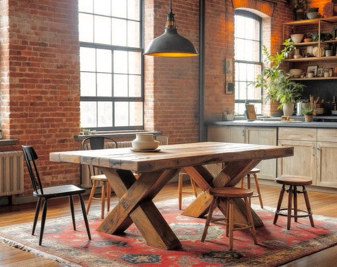 Handcrafted Rustic Wood Dining Table: Chunky Farmhouse Style