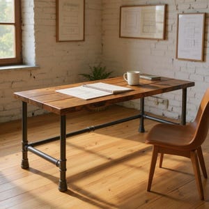 Industrial Wood Desk. Steel Pipe Leg Desk. Office Desk. Modern Farmhouse Desk. Rustic Desk. Industrial Style. Custom Made. FREE SHIPPING!