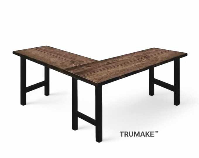 Rustic Wood L-Shaped Desk Wood Steel L-Shaped Desk, Home Office Desk, Computer Desk Any Size Corner Desk, Farmhouse Modern Industrial Desks