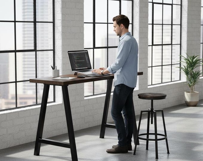Standing Desk, A-Legs Modern Industrial Desk, Standing Height Computer Desk, Rustic Wood and Steel Desk, Modern Desk, Office Desk Stand Desk
