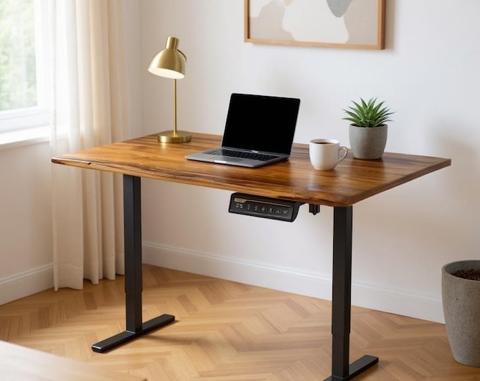 Adjustable Desk | Sit or Stand Desk, Power Adjustable Height Desk Table Stand-up Desk Solid Wood Handcrafted Live Edge FREE SHIPPING!