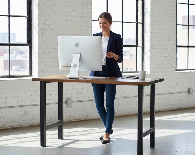 42" Tall Standing Desk with H-STYLE Steel Legs, Modern Industrial Table, Rustic Wood, Industrial Chic Style Urban Wood Table, Standing Table