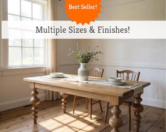 Handcrafted Rustic Wood Farmhouse Table or Desk | Bobbin Legs Table | Solid Wood | Spindle Legs Table | Made by TRUMAKE
