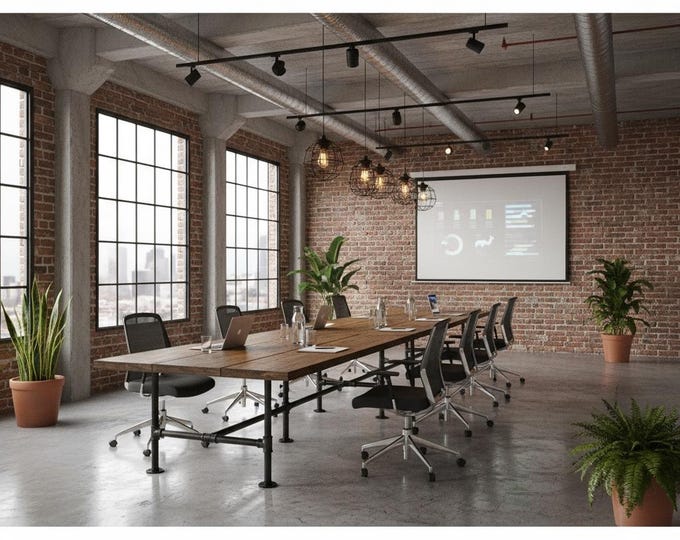Conference Table, Industrial Pipe Conference Table, Office Table, Urban Wood Table, Large Pipe Table Rustic Wood & Pipe Table