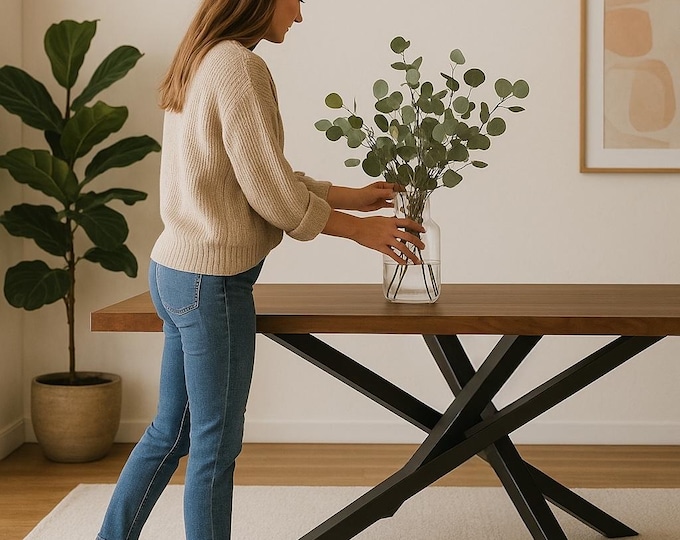 Modern Spider Base Table | Dining Table | Conference Table | Rustic Wood Plank Boards Table | Industrial Steel and Wood Table | Sleek Table