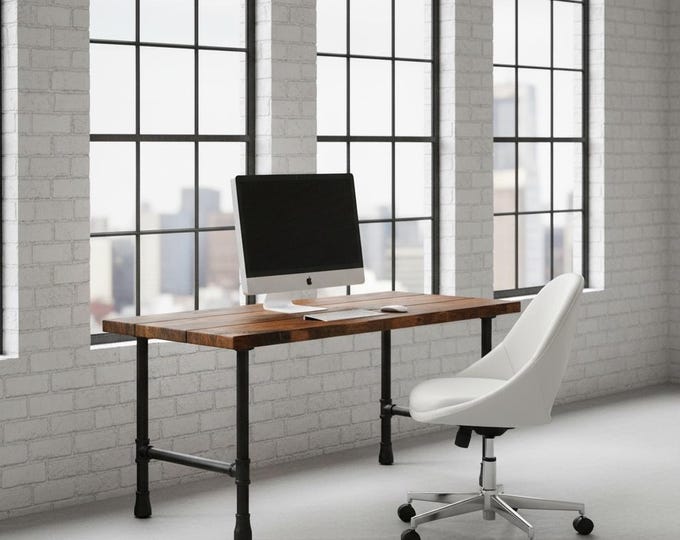 Desk, Rustic Wood and Industrial Pipe Desk, Industrial Style Pipe and Wood Desk, Handcrafted Wood Desk, Computer Desk Office | FREE SHIPPING