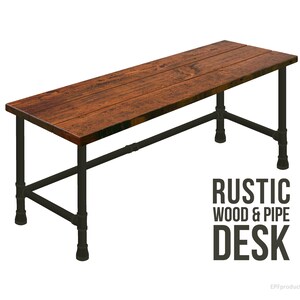 Home Office Pipe Desk, Urban Loft Desk, Industrial Style, Solid Wood Desk, Rustic Wood and Pipe Desk, Heavy Desk, Office Desk Computer Desk