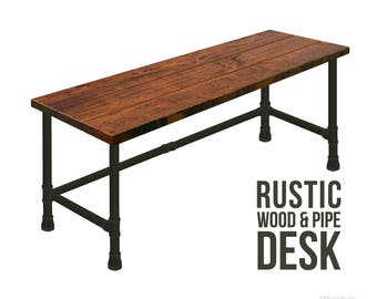 Modern Industrial Style Desk, Urban Wood Desk, Handcrafted Solid Wood Desk, Rustic Wood and Pipe Desk, Heavy Desk, Office Desk Computer Desk