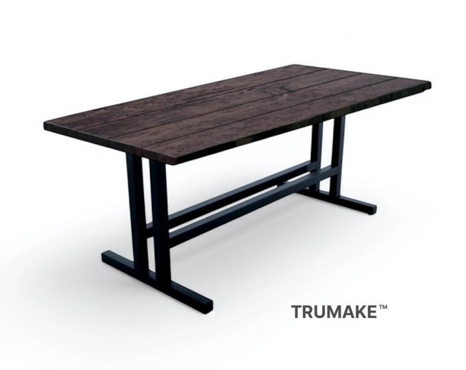 Modern Pedestal Table with steel legs. Rustic Wood and Industrial Steel Leg Restaurant Table. Modern Farmhouse Table. Kitchen Dining Table.