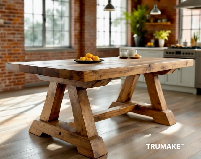 LARGE TABLE | Handcrafted Thick Wood Rustic Dining Table | Harvest Dining Table | Rugged Wood Table Heavy Table | Kitchen Farm Table