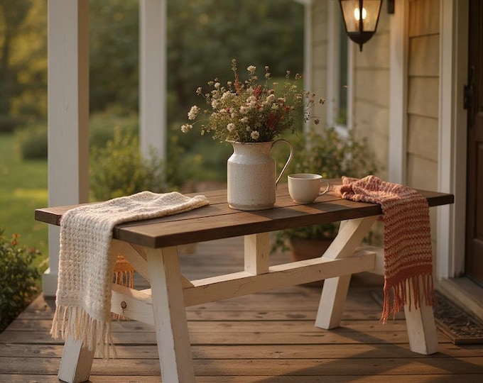 Rustic Craftsman Trestle Farmhouse Dining Table