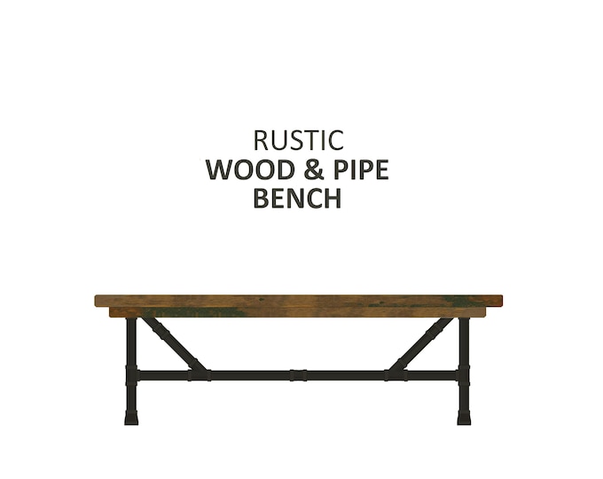 Rustic Wood & Pipe Bench, Long Bench, Industrial Bench, Urban Wood Bench, Rustic Bench, Harvest Bench, Bench Seating, Wooden Trestle Bench