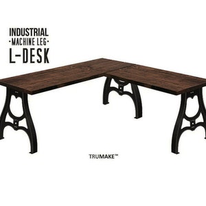 VINTAGE STYLE L-DESK, Industrial Machine Leg Style Wood Steel L-Shaped Desk, Home Office Desk, Rustic Corner Desk Modern Desk Computer Desk