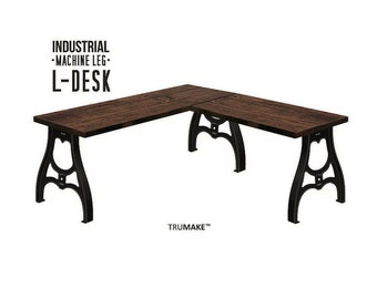 MACHINE LEG L-DESK, Industrial Style Wood Steel L-Shaped Desk, Home Office Desk, Rustic Corner Desk, Modern Desk, Urban Desk, Computer Desk
