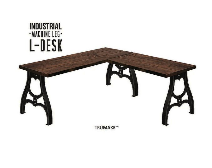 MACHINE LEG L-DESK, Industrial Style Wood Steel L-Shaped Desk, Home Office Desk, Rustic Corner Desk, Modern Desk, Urban Desk, Computer Desk