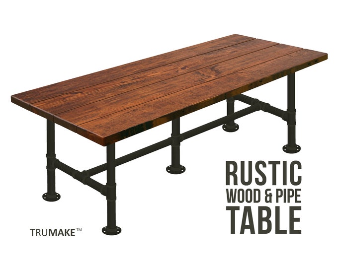 Wood Farmhouse Table Industrial Pipe Table, Solid Wood Table Industrial Dining Table Urban Wood Table Vintage Style Farm Table Harvest Table
