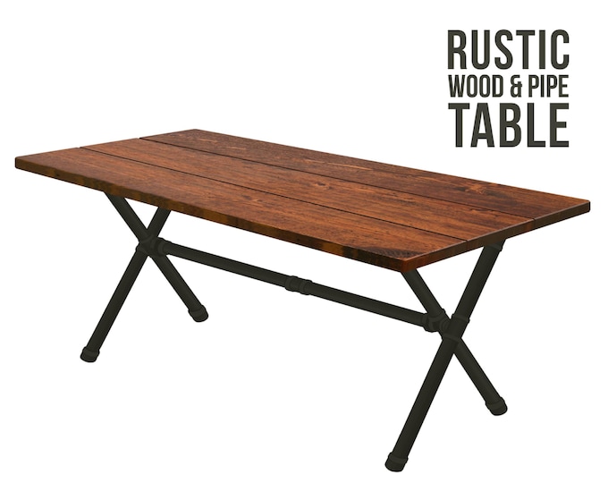 X-Leg Trestle Table, Rustic Wood & Pipe Table X-Pipe Dining Table Urban Wood, X-Leg Trestle Table X-Brace Table Harvest Farmhouse Table