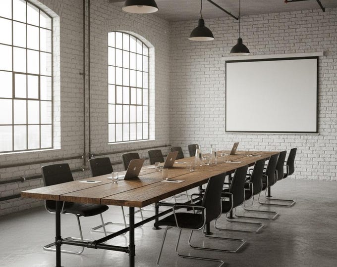 Large Conference Table Rustic Wood and Pipe Table, New Business Gift Industrial Style Table Urban Wood, Table Harvest Table Farmhouse Table
