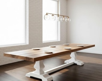 PEDESTAL WOOD TABLE | Handcrafted Thick Solid Wood Rustic Dining Table | Harvest Dining Table | Heavy Rugged Wood Table | Kitchen Farm Table