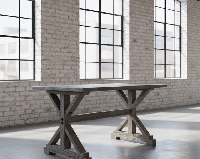 Handcrafted Rustic Wood Trestle Dining Table: Farmhouse Style