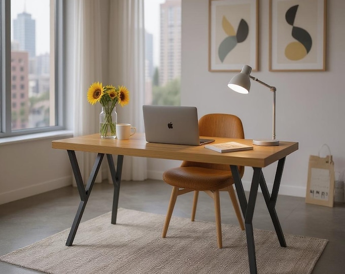Y-LEG DESK | Butcher Block Wood Desk | TRUMAKE Desk | Solid smooth butcher block top Y-Leg Desk | Free Shipping!