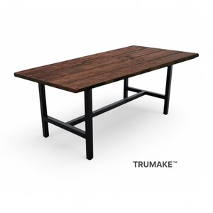 Rustic Wood Dining Table: Modern Steel H-Leg Farmhouse Table