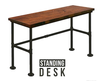 FREE SHIPPING! 42" Tall Standing Desk, Industrial Style Desk, Rustic Wood and Pipe Desk Urban Wood Desk Steam Punk Desk Office Computer Desk