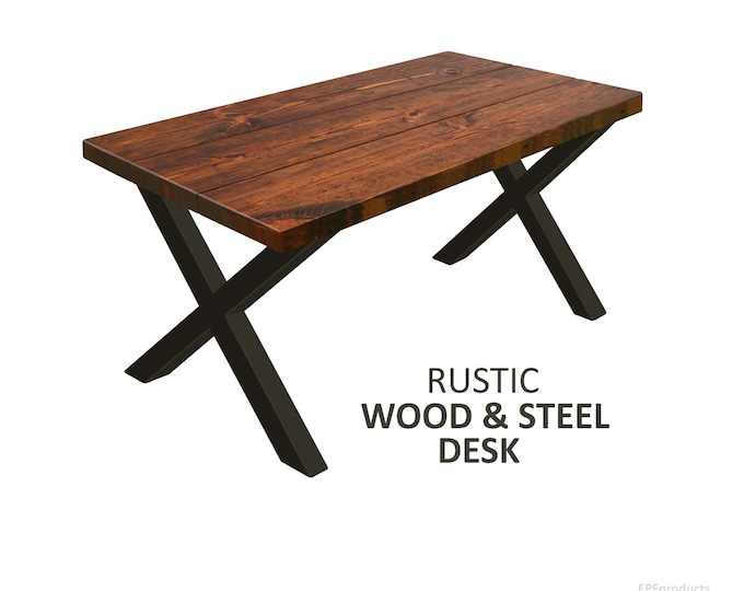 Office Desk with X-Legs, Industrial Style Desk, Rustic Wood and Steel Desk, Urban Wood Desk, Modern Desk, Computer Desk
