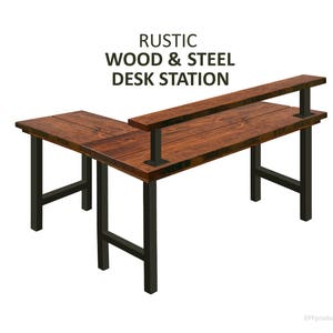 30&quot;H) Desk Work Station w/H-Style Steel Legs, L-Shaped Desk Rustic Wood Steel Desk Urban Wood Desk Corner Desk Station Computer Office Desk