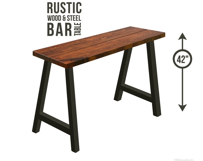 Bar Table (42" Height), A-Legs Modern Industrial Bar Table, Narrow Bar Table, Rustic Wood and Steel Bar, Modern Pub Table