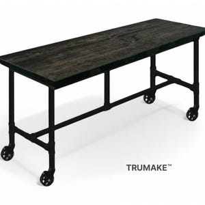 Mobile Table Counter Height Rolling Vintage Bar Table | Rustic Bar Table Restaurant Bar Table Caster Wheels Pub Table | Industrial Bar Table