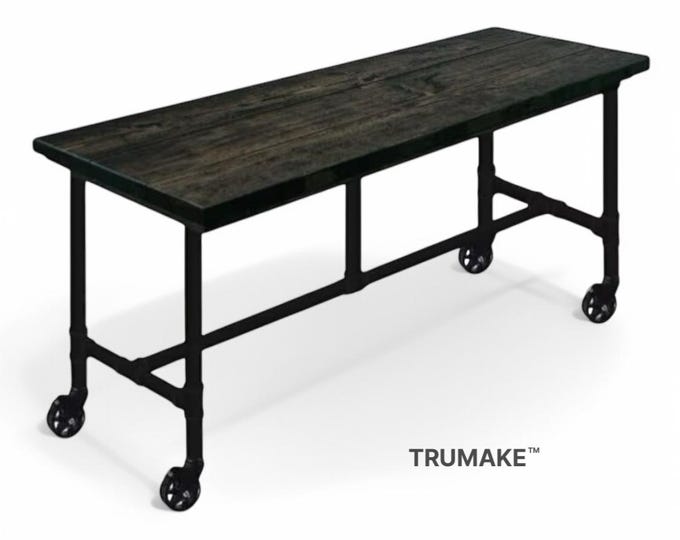 Mobile Table Counter Height Rolling Vintage Bar Table | Rustic Bar Table Restaurant Bar Table Caster Wheels Pub Table | Industrial Bar Table