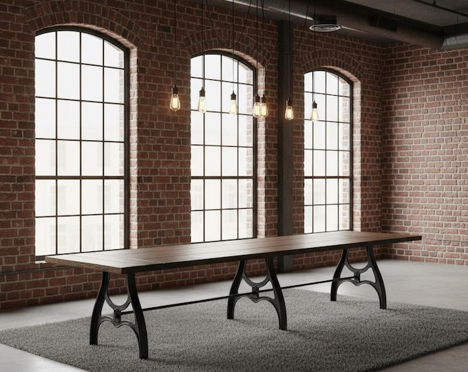 Industrial Style Table, Solid Wood Vintage Dining Table Antique Style Table Cast Metal Wood Kitchen Table Steam Punk Table Machine Leg Table