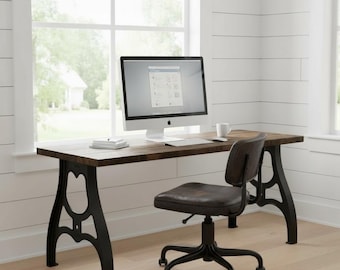 Vintage Industrial Desk | Solid Wood | Rustic Wood | Machine Leg Desk | Modern Industrial | Handcrafted in the USA | Free Shipping
