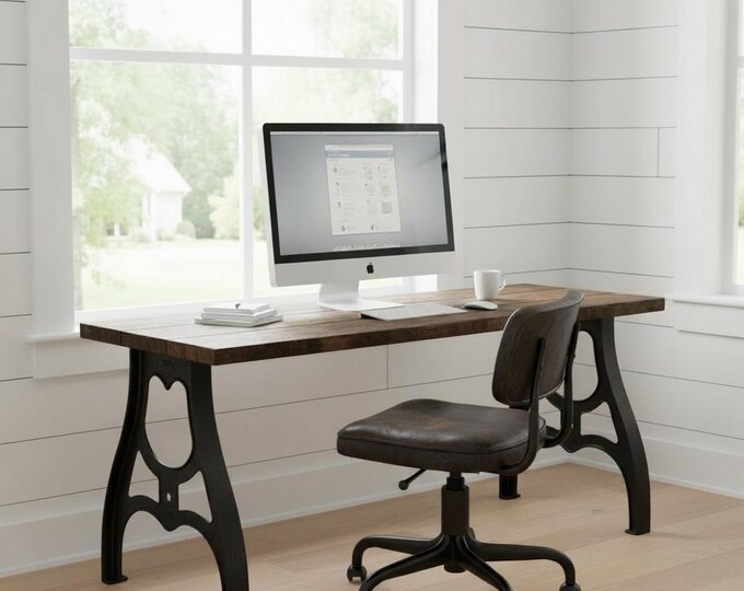 Vintage Industrial Desk | Solid Wood | Rustic Wood | Machine Leg Desk | Modern Industrial | Handcrafted in the USA | Free Shipping