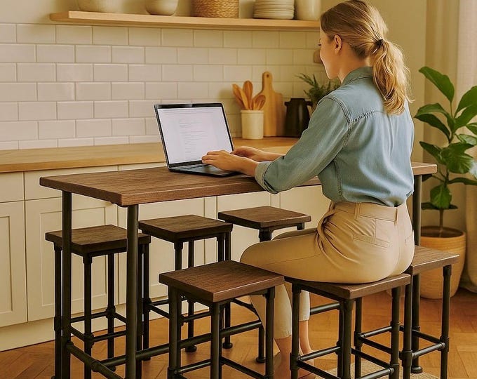 Bar Table and Bar Stools Set, Rustic Wood  Steel Pipe, Industrial Counter Height Table, Pub Table Kitchen Breakfast Table, Interior Designer