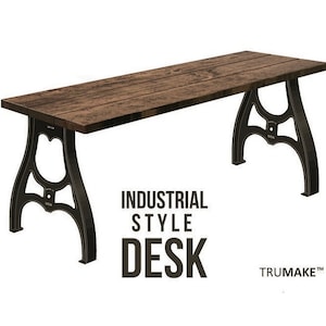 Vintage Industrial Desk | Solid Wood | Rustic Wood | Machine Leg Desk | Modern Industrial | Handcrafted in the USA | Free Shipping
