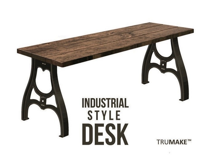 Industrial Style Desk, Machine Legs, Vintage Desk, Antique Style Cast Metal Wood Desk, Computer Desk Office Desk Urban Desks Solid Wood Desk