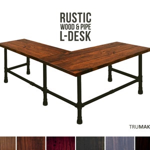 L Shaped Desk, L-Desk, Industrial Style Pipe and Wood Computer Desk, Corner Desk, Rustic Wood Desk Urban Wood Desk, Office Work Station Desk