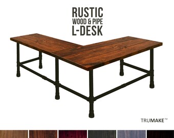 L Shaped Desk, L-Desk, Industrial Style Pipe and Wood Desk, Corner Desk Desk Rustic Wood Desk Urban Wood Desk, Office Work Station Desk