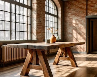 Handcrafted Thick Wood Dining Table | Rustic Farmhouse Style