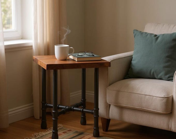 Rustic Side Table, Industrial Side Table Night Stand, Farmhouse, Bedside Table, Rustic Wood & Pipe, Square Side Table, Night Stand