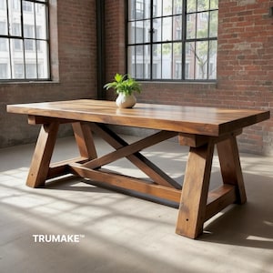 TRESTLE TABLE | Thick Wood Rustic Dining Table | Harvest Dining Table | Rugged Wood Table Heavy Table Kitchen Farm Table Handcrafted in USA