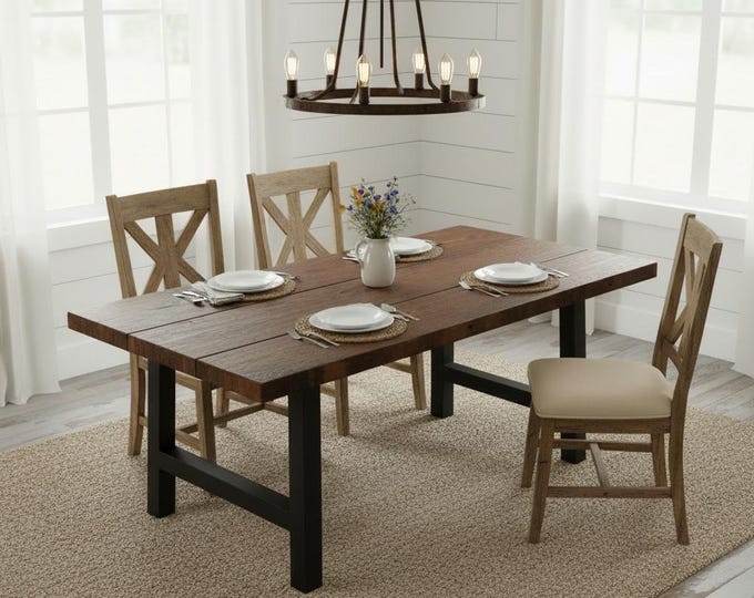Wood Dining Table with H-Legs, Modern Table, Rustic Wood & Steel Table, Industrial Dining Table, Urban Wood, Harvest Table Farmhouse Table