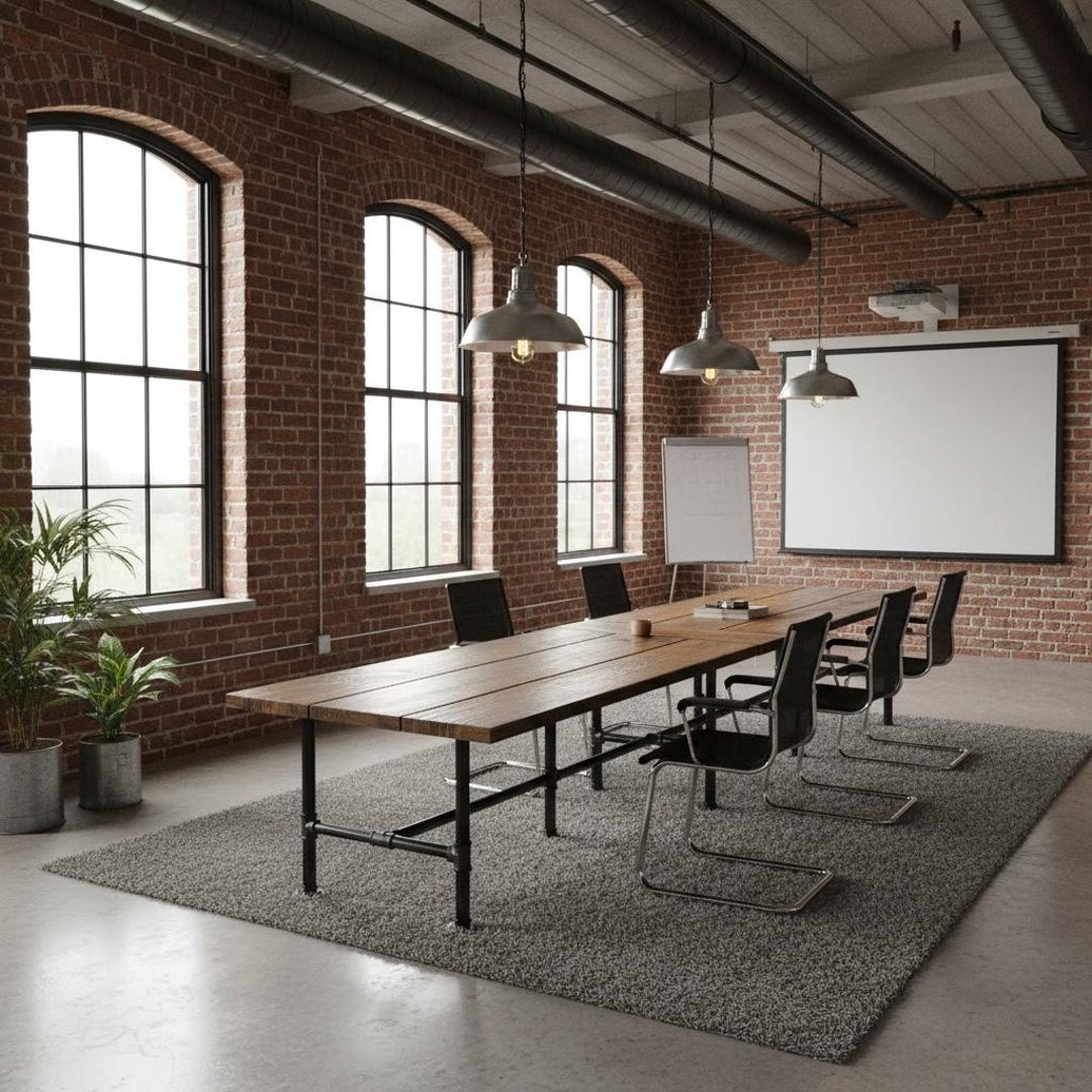 Large Conference Table Rustic Wood and Pipe Table, Industrial Style ...