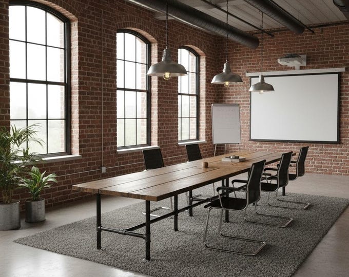 Large Conference Table Rustic Wood and Pipe Table, Industrial Style Table Urban Wood Table, Table Harvest Table Farmhouse Table