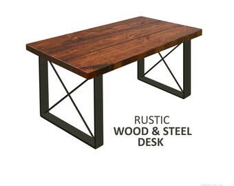 Industrial Desk with Square-X Legs, Industrial Style Desk, Chic Rustic Wood & Steel Desk, Industrial Chic Style,, Urban Desk Modern Desk