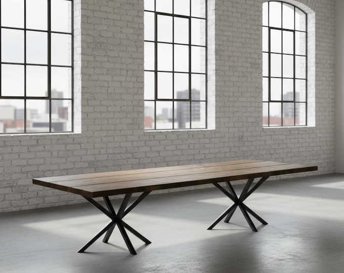 Modern Rustic Wood Dining Table | Industrial Steel Farmhouse Table